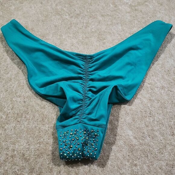 Luxury Rhinestone Teal Scrunch Butt Pull On Bikini Bottom #8 - Picture 2 of 3
